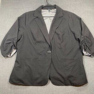 Torrid Womens Black Blazer Jacket W/ Ruched Sleeves Size 3 (3XL) Polyester Blend